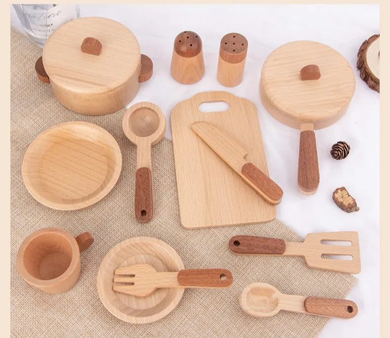 Wooden Kitchen Cookware Play Set