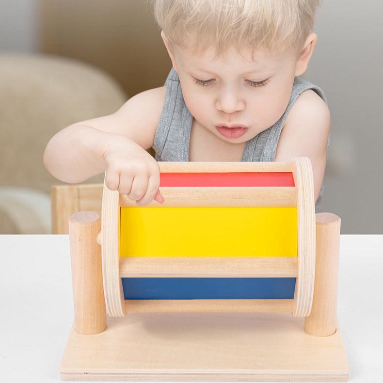 Montessori Wooden Spinning Drum With Mirror