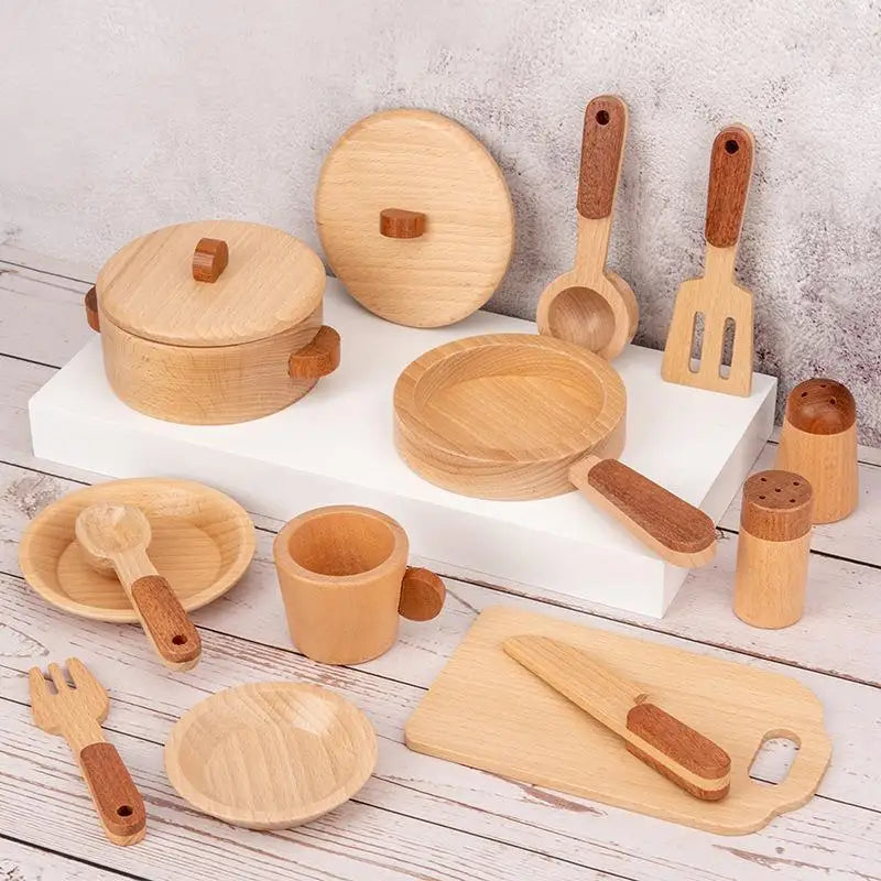 Wooden Kitchen Cookware Play Set