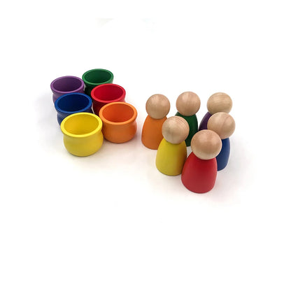 Montessori Wooden Rainbow Peg Doll With Cups