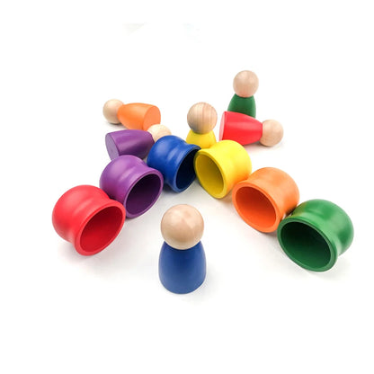 Montessori Wooden Rainbow Peg Doll With Cups