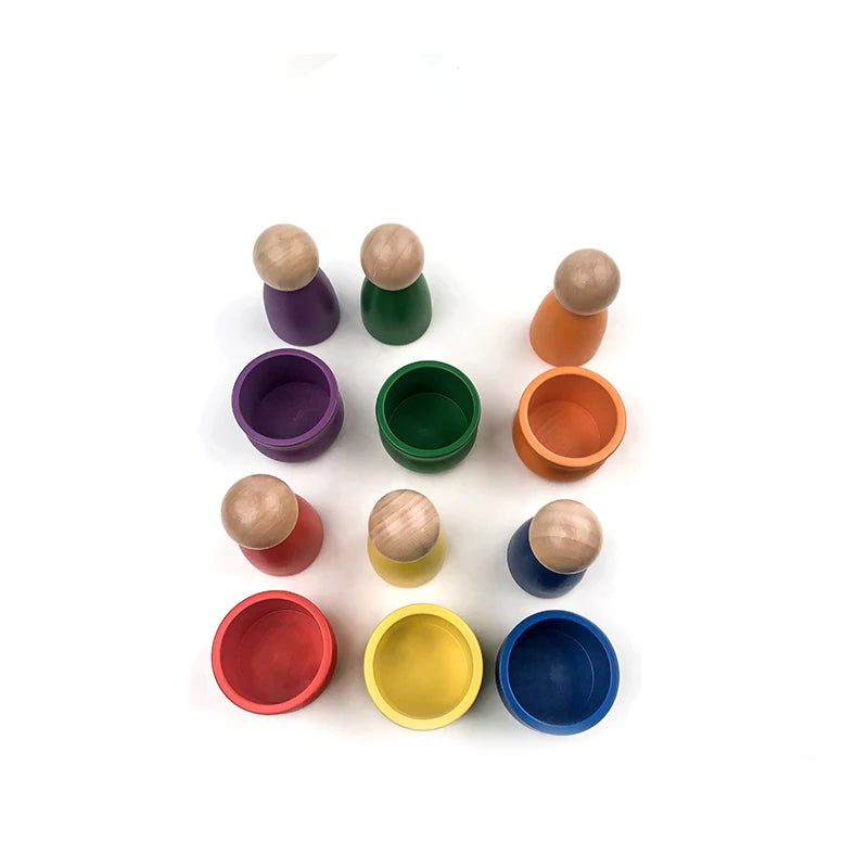 Montessori Wooden Rainbow Peg Doll With Cups