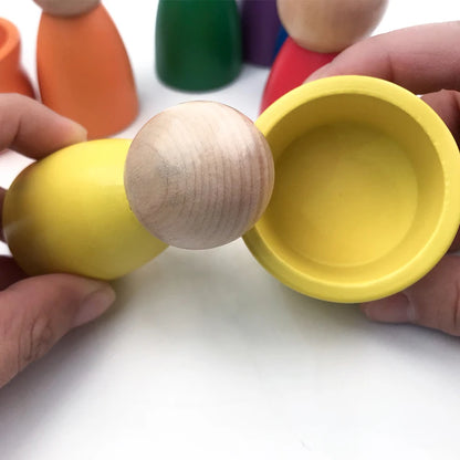 Montessori Wooden Rainbow Peg Doll With Cups