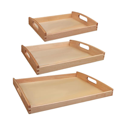 Wooden Montessori Tray with Handle (Set of 3)