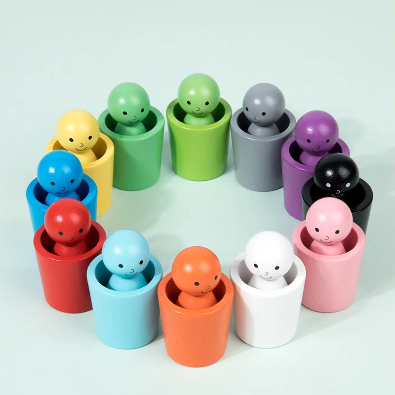 Montessori Wooden Peg Dolls in Cups