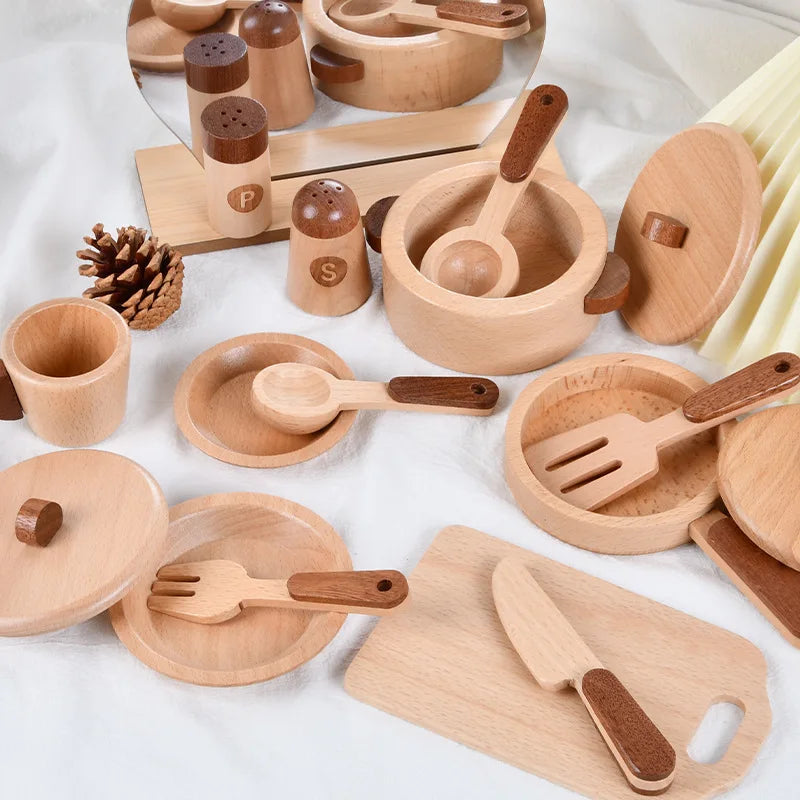 Wooden Kitchen Cookware Play Set