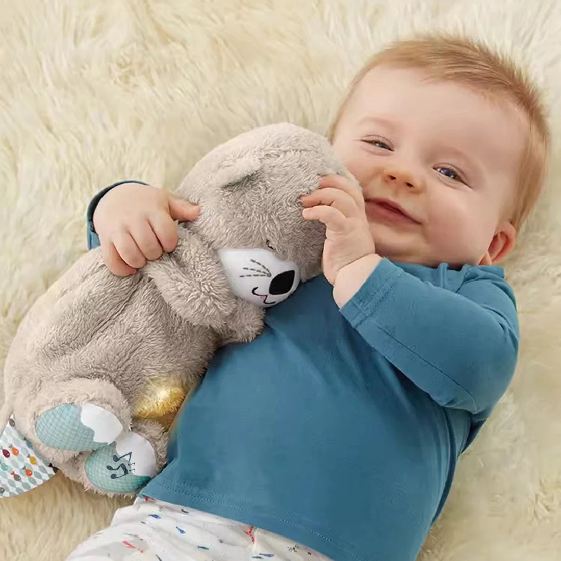 calming otter plush is with a kid