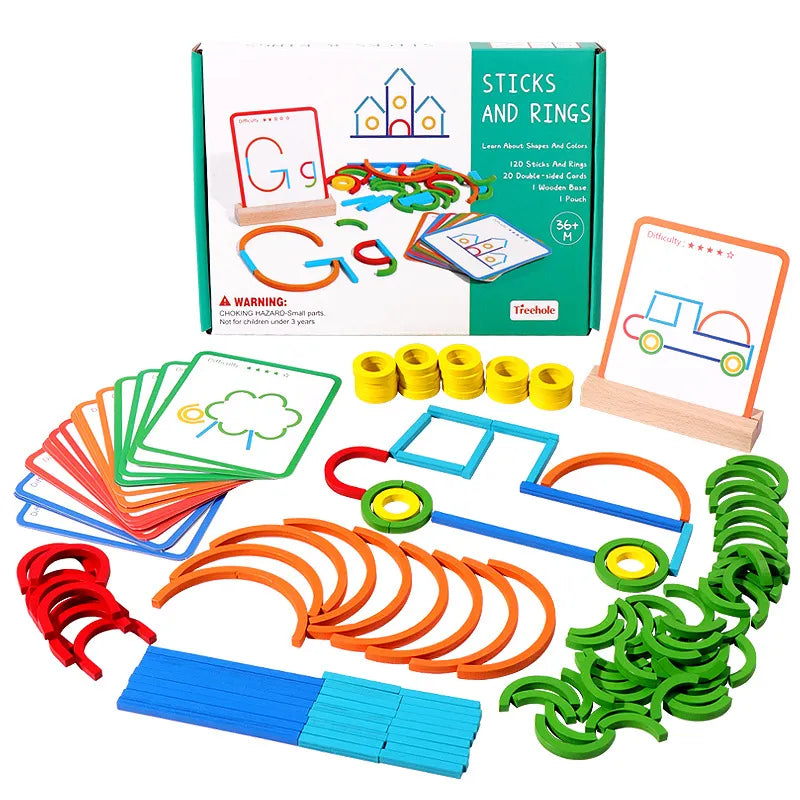 Wooden Creative Sticks And Rings Puzzle