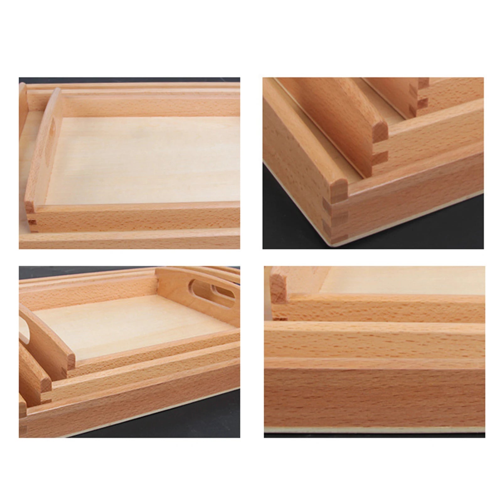 Wooden Montessori Tray with Handle (Set of 3)