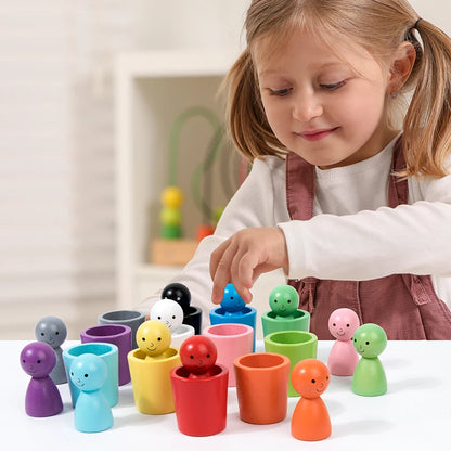 Montessori Wooden Peg Dolls in Cups