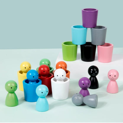 Montessori Wooden Peg Dolls in Cups