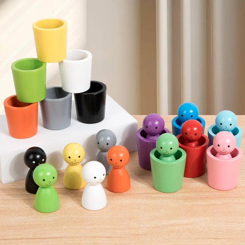 Montessori Wooden Peg Dolls in Cups