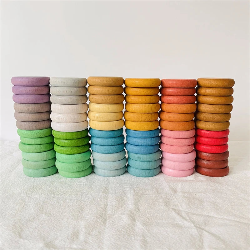 Rainbow Colored Wooden Rings Coins