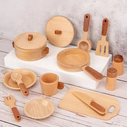 Wooden Kitchen Cookware Play Set