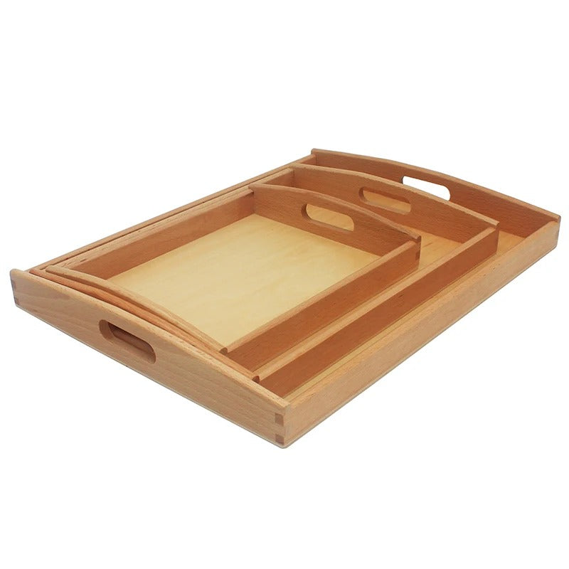 Wooden Montessori Tray with Handle (Set of 3)