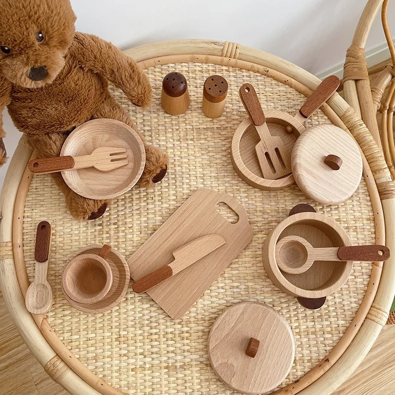 Wooden Kitchen Cookware Play Set