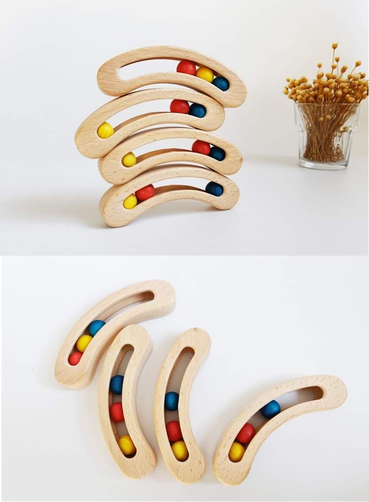 Peas In A Pod Wooden Baby Rattle